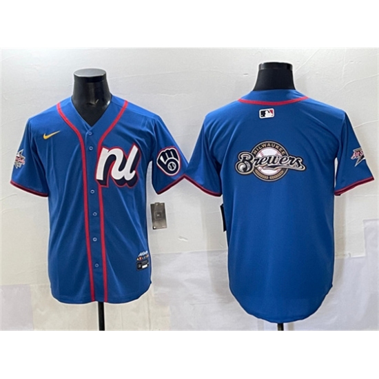 Men's Milwaukee Brewers Team Big Logo Blue 2025 All-Star Edition Limited Stitched Jersey - Ujersey