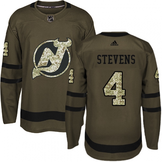 Men's Adidas New Jersey Devils #4 Scott Stevens Authentic Green Salute to Service NHL Jersey - Ujersey