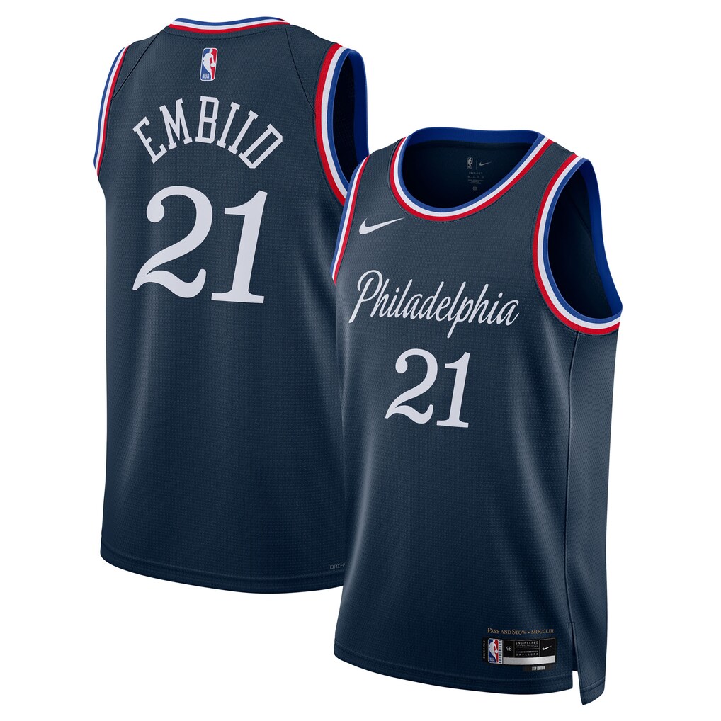 Unisex Philadelphia 76ers Joel Embiid Nike Navy 2025/26 Swingman Jersey - City Edition - Ujersey