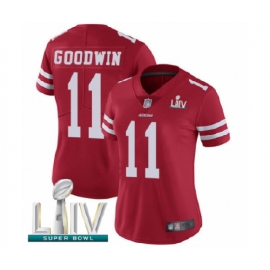 Women's San Francisco 49ers #11 Marquise Goodwin Red Team Color Vapor Untouchable Limited Player Super Bowl LIV Bound Football Jersey - Ujersey