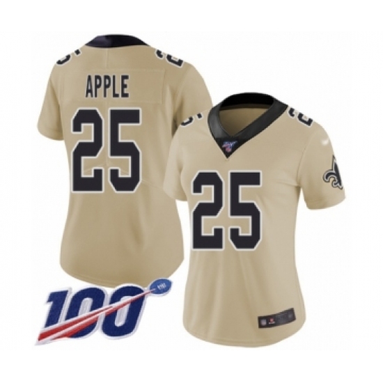Women's New Orleans Saints #25 Eli Apple Limited Gold Inverted Legend 100th Season Football Jersey - Ujersey