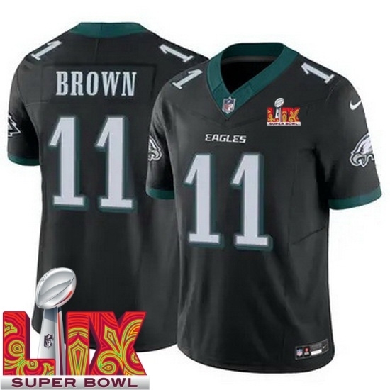 Men's Philadelphia Eagles A.J. Brown #11 Black 2024 2025 Super Bowl LIX F U S E Stitched NFL Jersey - Ujersey