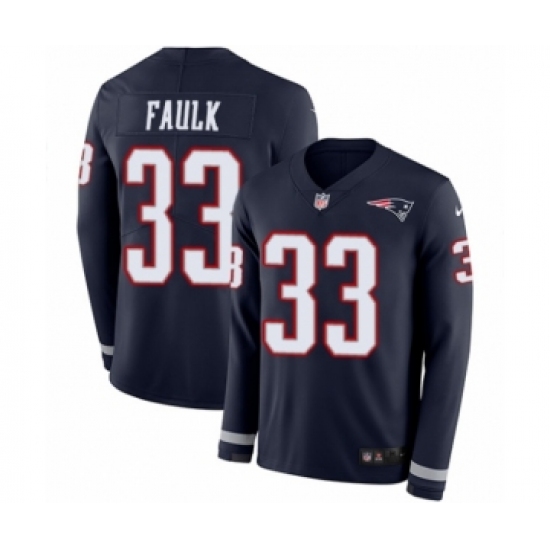 Men's Nike New England Patriots #33 Kevin Faulk Limited Navy Blue Therma Long Sleeve NFL Jersey - Ujersey