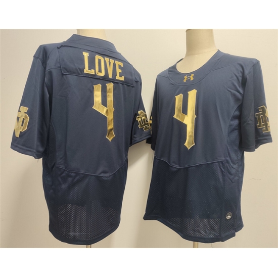 Men's Notre Dame Fighting Irish #4 Jeremiyah Love Navy With Name Limited Stitched Jersey - Ujersey