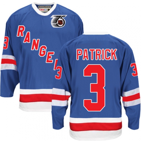 Men's CCM New York Rangers #3 James Patrick Premier Royal Blue 75TH Throwback NHL Jersey - Ujersey