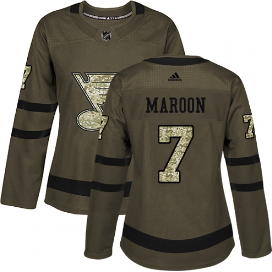 Women's Adidas St. Louis Blues #7 Patrick Maroon Authentic Green Salute to Service NHL Jersey - Ujersey