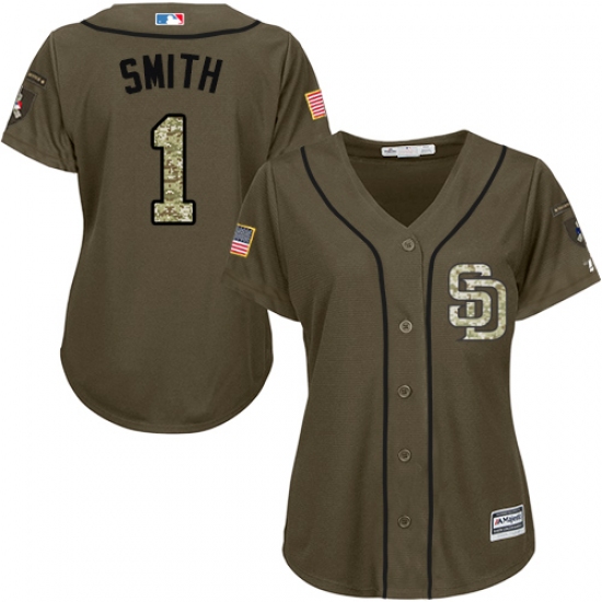 Women's Majestic San Diego Padres #1 Ozzie Smith Authentic Green Salute to Service Cool Base MLB Jersey - Ujersey