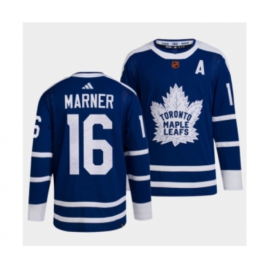 Men's Toronto Maple Leafs Black #16 Mitch Marner Blue 2022 Reverse Retro Stitched Jersey - Ujersey
