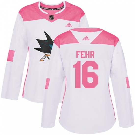 Women's Adidas San Jose Sharks #16 Eric Fehr Authentic White Pink Fashion NHL Jersey - Ujersey