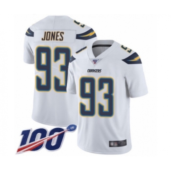 Men's Los Angeles Chargers #93 Justin Jones White Vapor Untouchable Limited Player 100th Season Football Jersey - Ujersey