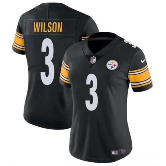Women's Pittsburgh Steelers #3 Russell Wilson Black Vapor Football Stitched Jersey(Run Small)