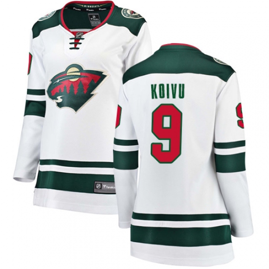Women's Minnesota Wild #9 Mikko Koivu Authentic White Away Fanatics Branded Breakaway NHL Jersey - Ujersey