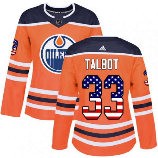 Women's Adidas Edmonton Oilers #33 Cam Talbot Authentic Orange USA Flag Fashion NHL Jersey - Ujersey