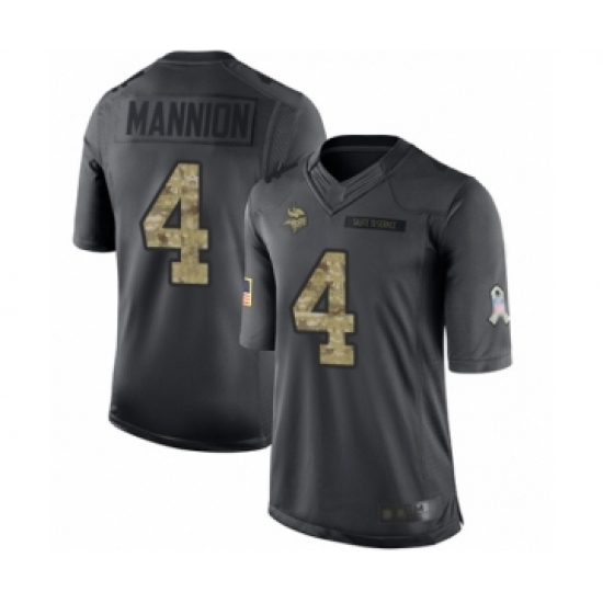 Men's Minnesota Vikings #4 Sean Mannion Limited Black 2016 Salute to Service Football Jersey - Ujersey
