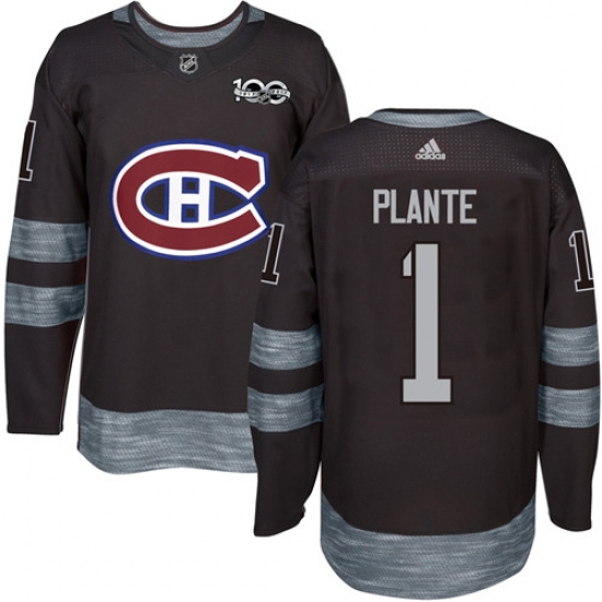 Men's Adidas Montreal Canadiens #1 Jacques Plante Premier Black 1917-2017 100th Anniversary NHL Jersey - Ujersey
