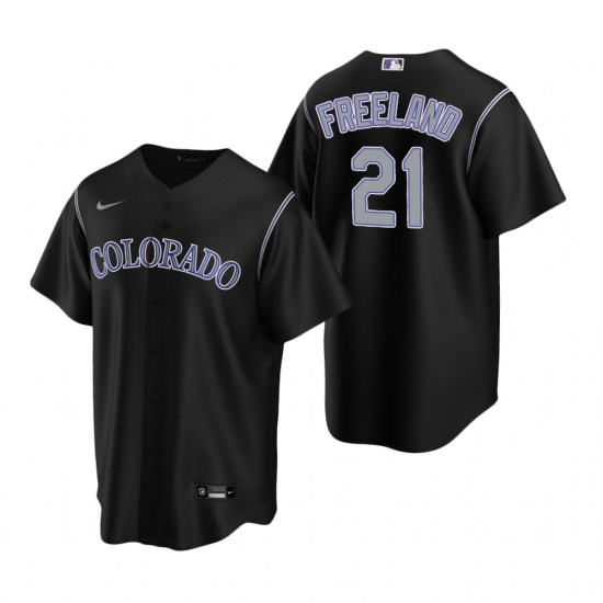 Men's Nike Colorado Rockies #21 Kyle Freeland Black Alternate Stitched Baseball Jersey - Ujersey