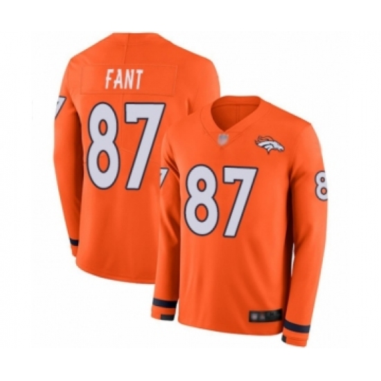 Men's Denver Broncos #87 Noah Fant Limited Orange Therma Long Sleeve Football Jersey - Ujersey