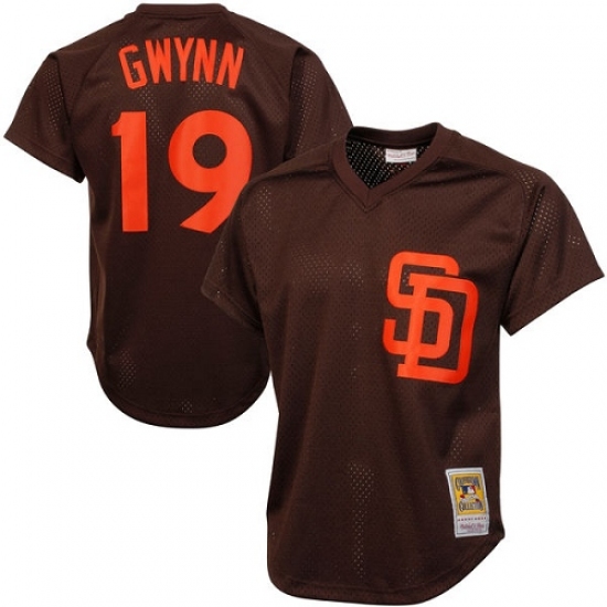 Men's Mitchell and Ness 1985 San Diego Padres #19 Tony Gwynn Authentic Brown Throwback MLB Jersey - Ujersey