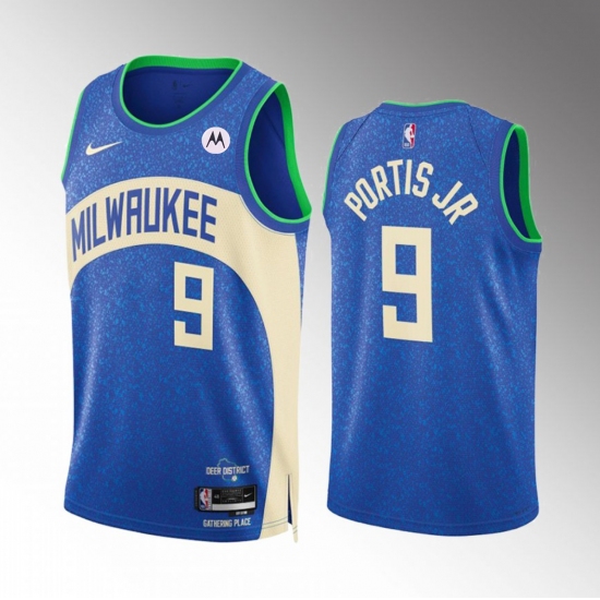 Men's Milwaukee Bucks #9 Bobby Portis Blue 2023-24 City Edition Stitched Basketball Jersey - Ujersey
