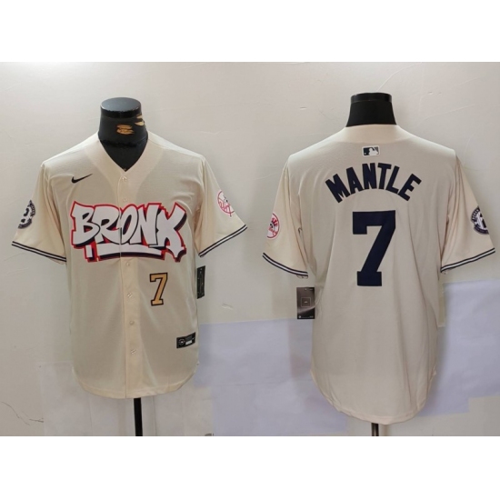 Men's New York Yankees #7 Mickey Mantle Cream Limited Stitched Baseball Jerseys - ujerseystore