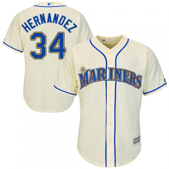 Youth Majestic Seattle Mariners #34 Felix Hernandez Authentic Cream Alternate Cool Base MLB Jersey