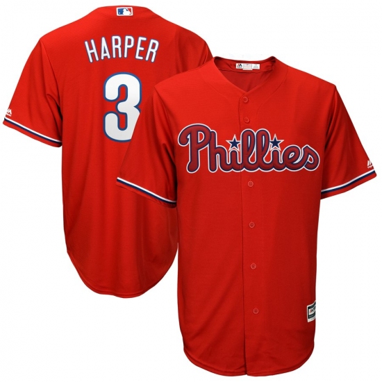 Men's Philadelphia Phillies #3 Bryce Harper Majestic Scarlet Official Cool Base RED Player Jersey - Ujersey