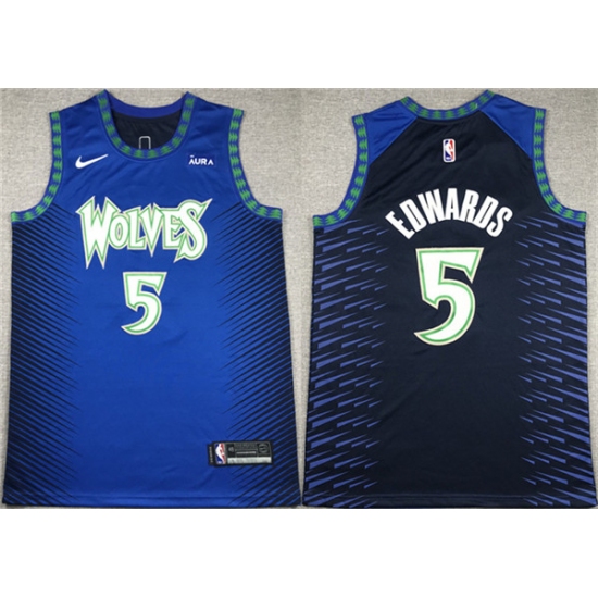 Men's Minnesota Timberwolves #5 Anthony Edwards Blue City Edition Stitched Jersey - Ujersey