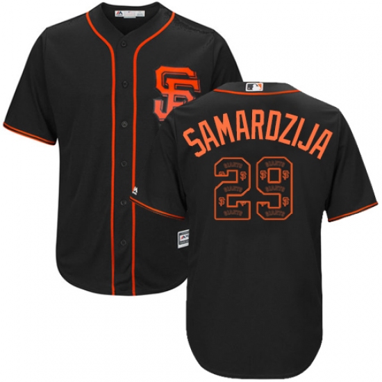Men's Majestic San Francisco Giants #29 Jeff Samardzija Authentic Black Team Logo Fashion Cool Base MLB Jersey