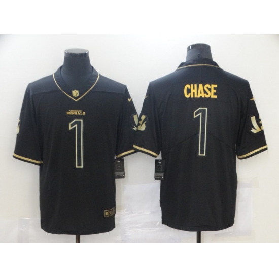 Men's Cincinnati Bengals #1 Ja'Marr Chase Nike Black Gold 2021 NFL Draft First Round Pick Limited Jersey - Ujersey