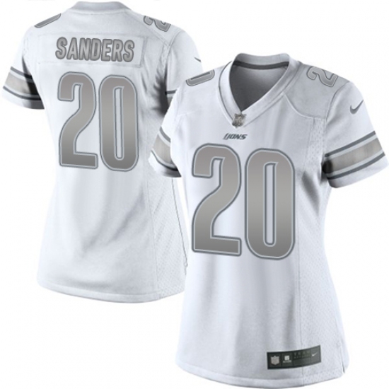 Women's Nike Detroit Lions #20 Barry Sanders Limited White Platinum NFL Jersey - Ujersey