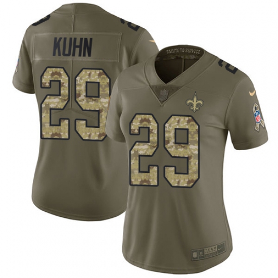 Women's Nike New Orleans Saints #29 John Kuhn Limited Olive/Camo 2017 Salute to Service NFL Jersey - Ujersey