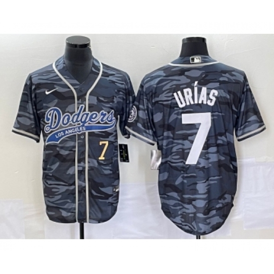 Men's Los Angeles Dodgers #7 Julio Urias Number Gray Camo Cool Base Stitched Baseball Jersey - Ujersey