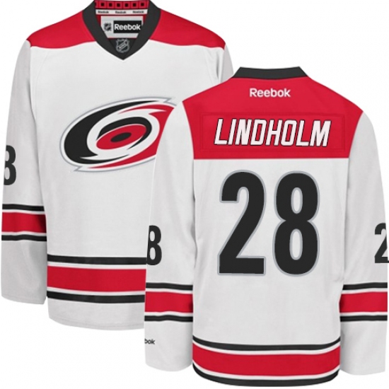 Men's Reebok Carolina Hurricanes #28 Elias Lindholm Authentic White Away NHL Jersey - Ujersey