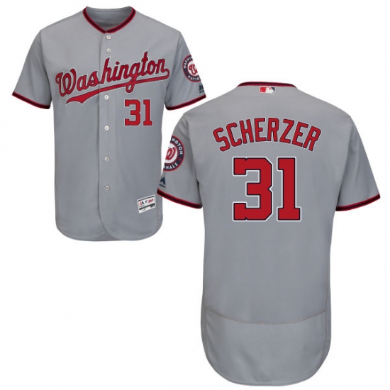 Men's Majestic Washington Nationals #31 Max Scherzer Grey Road Flex Base Authentic Collection MLB Jersey - Ujersey