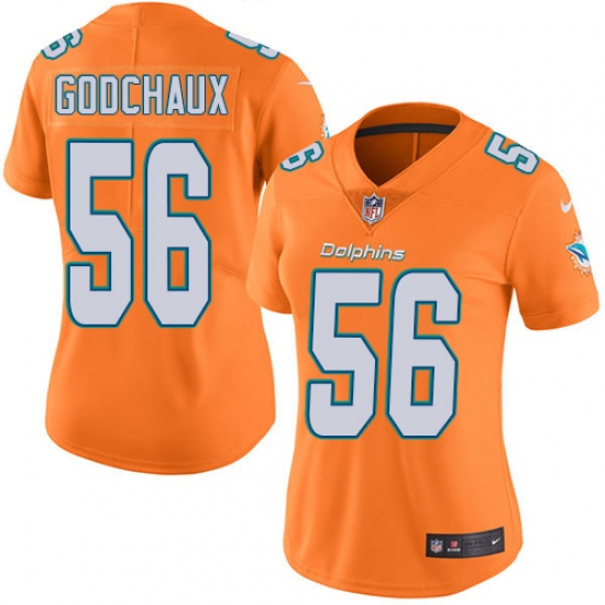 Women's Nike Miami Dolphins #56 Davon Godchaux Limited Orange Rush Vapor Untouchable NFL Jersey - Ujersey