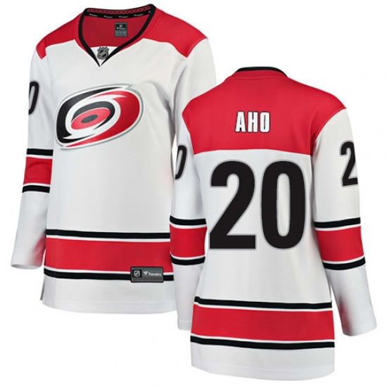 Women's Carolina Hurricanes #20 Sebastian Aho Authentic White Away Fanatics Branded Breakaway NHL Jersey