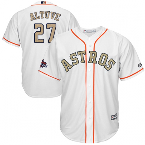 Men's Majestic Houston Astros #27 Jose Altuve Replica White 2018 Gold Program Cool Base MLB Jersey - Ujersey