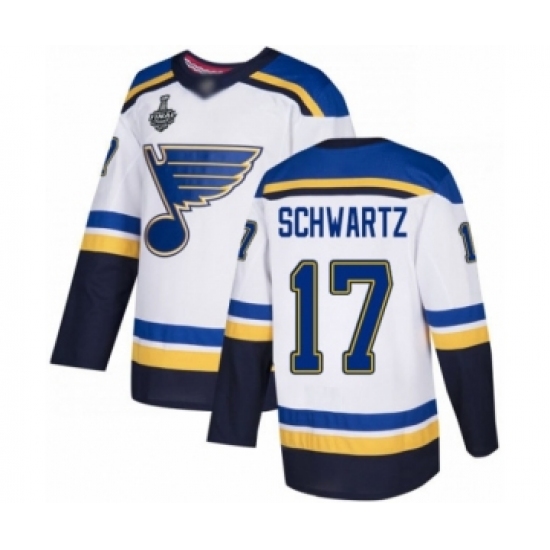Men's St. Louis Blues #17 Jaden Schwartz Authentic White Away 2019 Stanley Cup Final Bound Hockey Jersey - Ujersey
