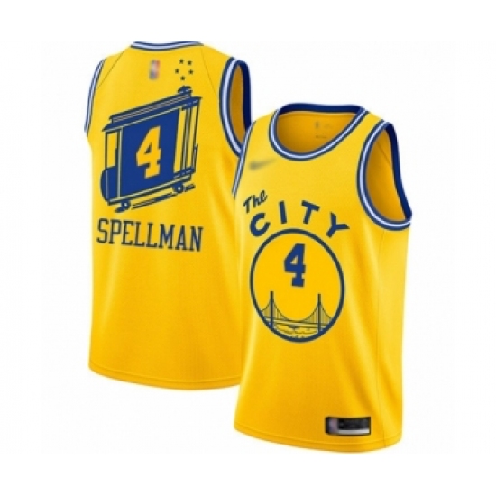 Men's Golden State Warriors #4 Omari Spellman Authentic Gold Hardwood Classics Basketball Jersey - The City Classic Edition - Ujersey