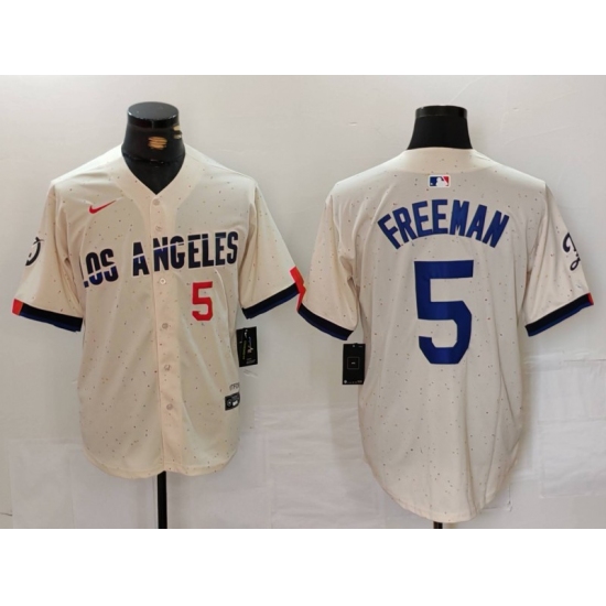 Men's Los Angeles Dodgers #5 Freddie Freeman Number Cream 2024 City Connect Limited Stitched Jersey - Ujersey