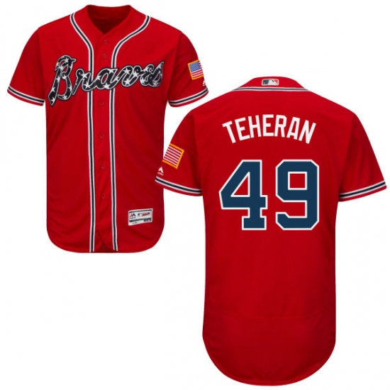 Men's Majestic Atlanta Braves #49 Julio Teheran Red Alternate Flex Base Authentic Collection MLB Jersey - Ujersey