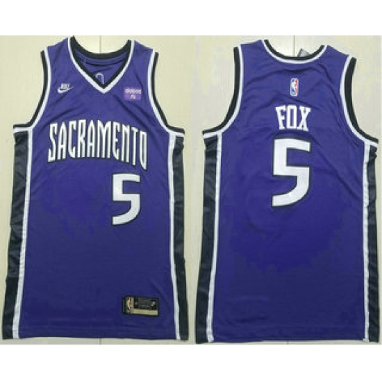 Men's Sacramento Kings #5 DeAaron Fox Purple 2024 City Edition Swingman Sponsor Stitched Jersey - Ujersey