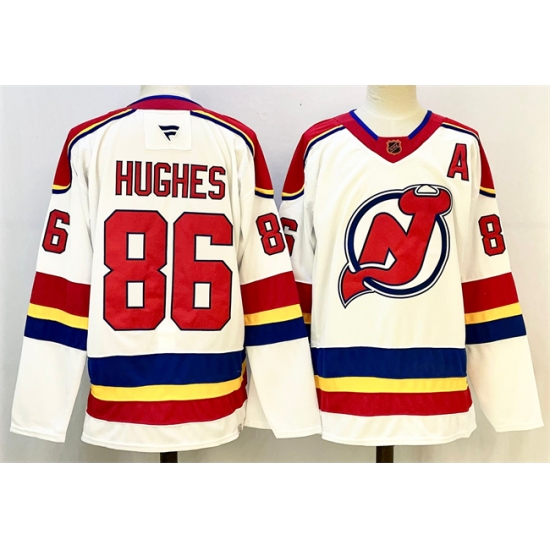 Men's New Jersey Devils #86 Jack Hughes White Red 2024-25 With A Stitched Hockey Jersey - Ujersey