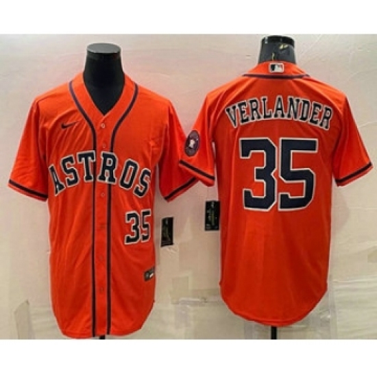 Men's Houston Astros #35 Justin Verlander Number Orange With Patch Stitched MLB Cool Base Nike Jersey - Ujersey