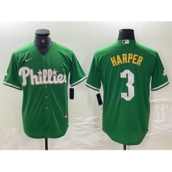 Men's Philadelphia Phillies #3 Bryce Harper Green 2024 City Connect Stitched Jersey - Ujersey