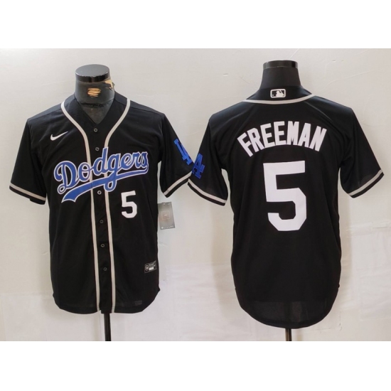 Men's Los Angeles Dodgers #5 Freddie Freeman Number Black Cool Base With Stitched Jerseys