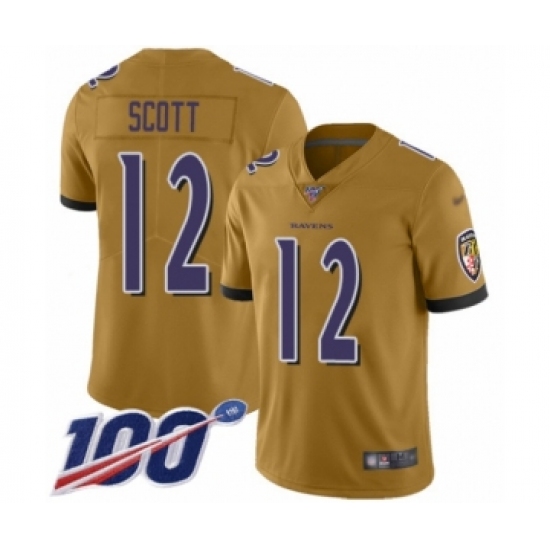 Men's Baltimore Ravens #12 Jaleel Scott Limited Gold Inverted Legend 100th Season Football Jersey - Ujersey