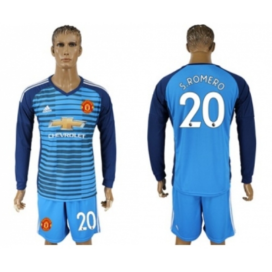 Manchester United #20 S.Romero Blue Long Sleeves Soccer Club Jersey