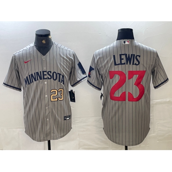 Men's Minnesota Twins #23 Royce Lewis Number 2023 Grey Home Team Cool Base Stitched Jersey - Ujersey