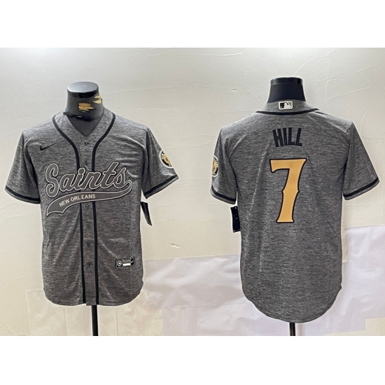 Men's New Orleans Saints #7 Taysom Hill Grey With Cool Base Stitched Baseball Jersey
